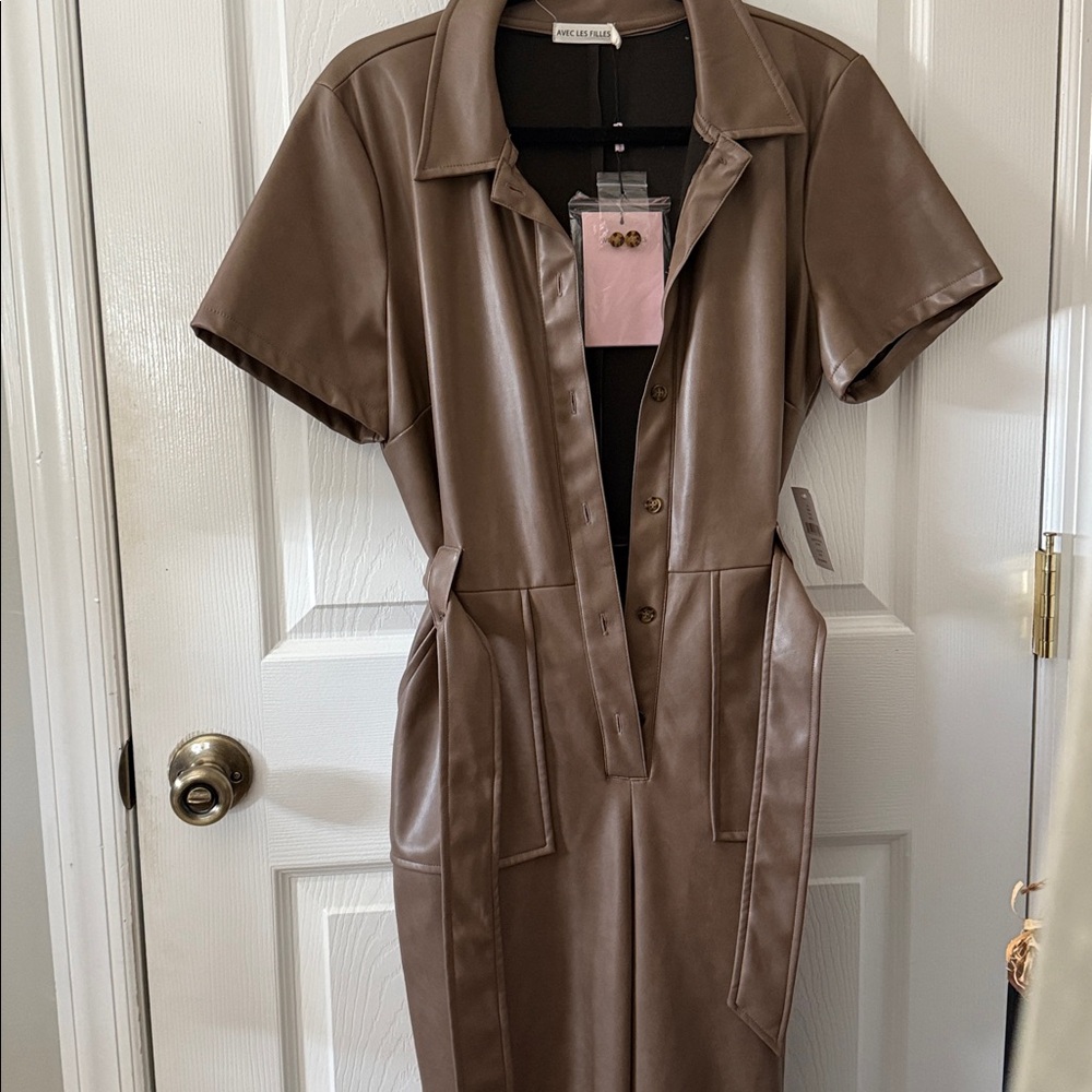 Avec Les Filles Leather Straight Leg Jumpsuit